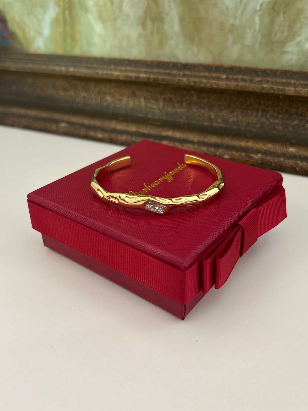 Maison Hammered CZ Open Cuff Bracelet