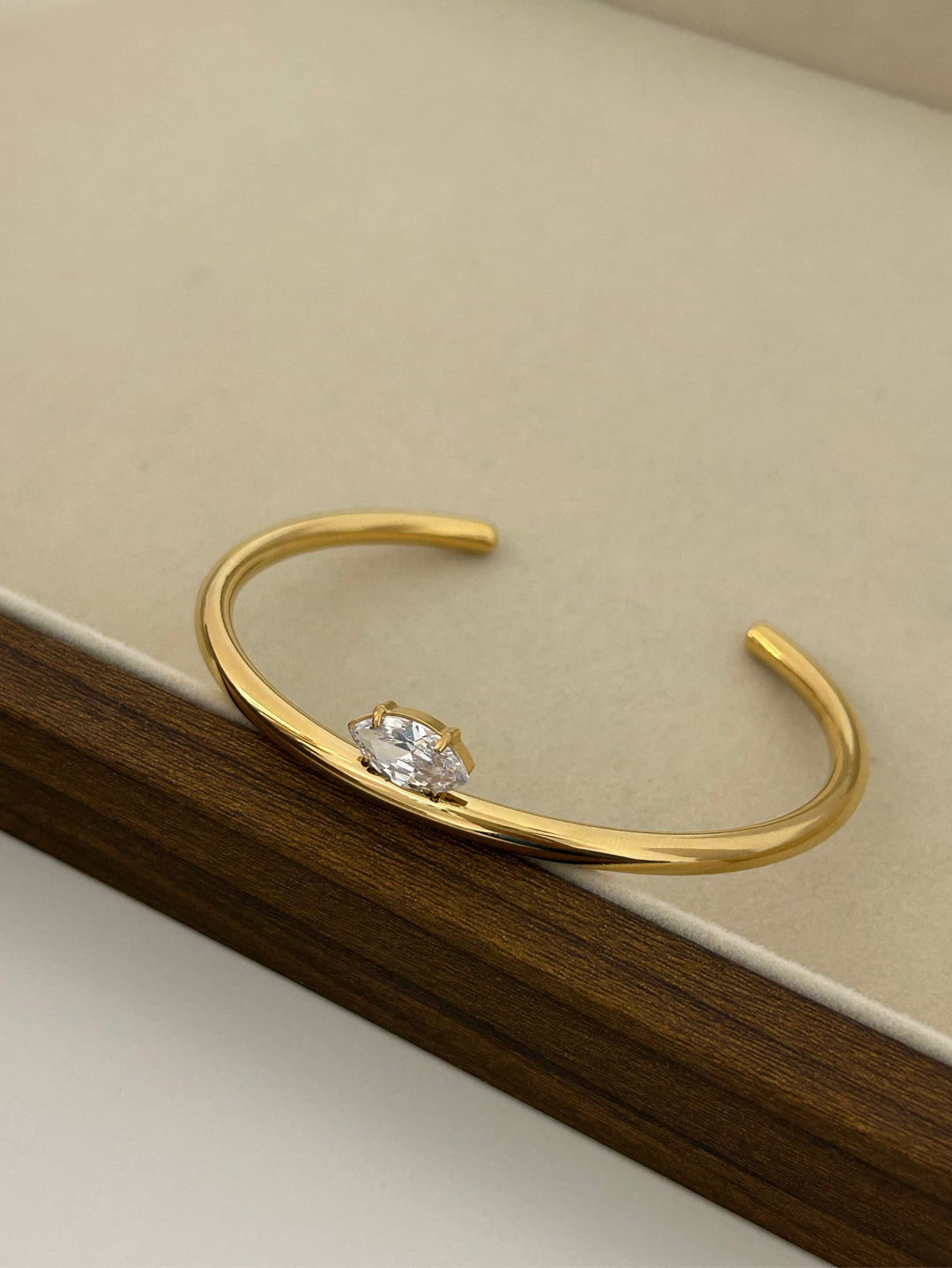 Nova PVD Gold Plated Solitaire Cuff Bracelet
