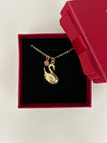 Swan Pink Heart Figaro Chain Necklace