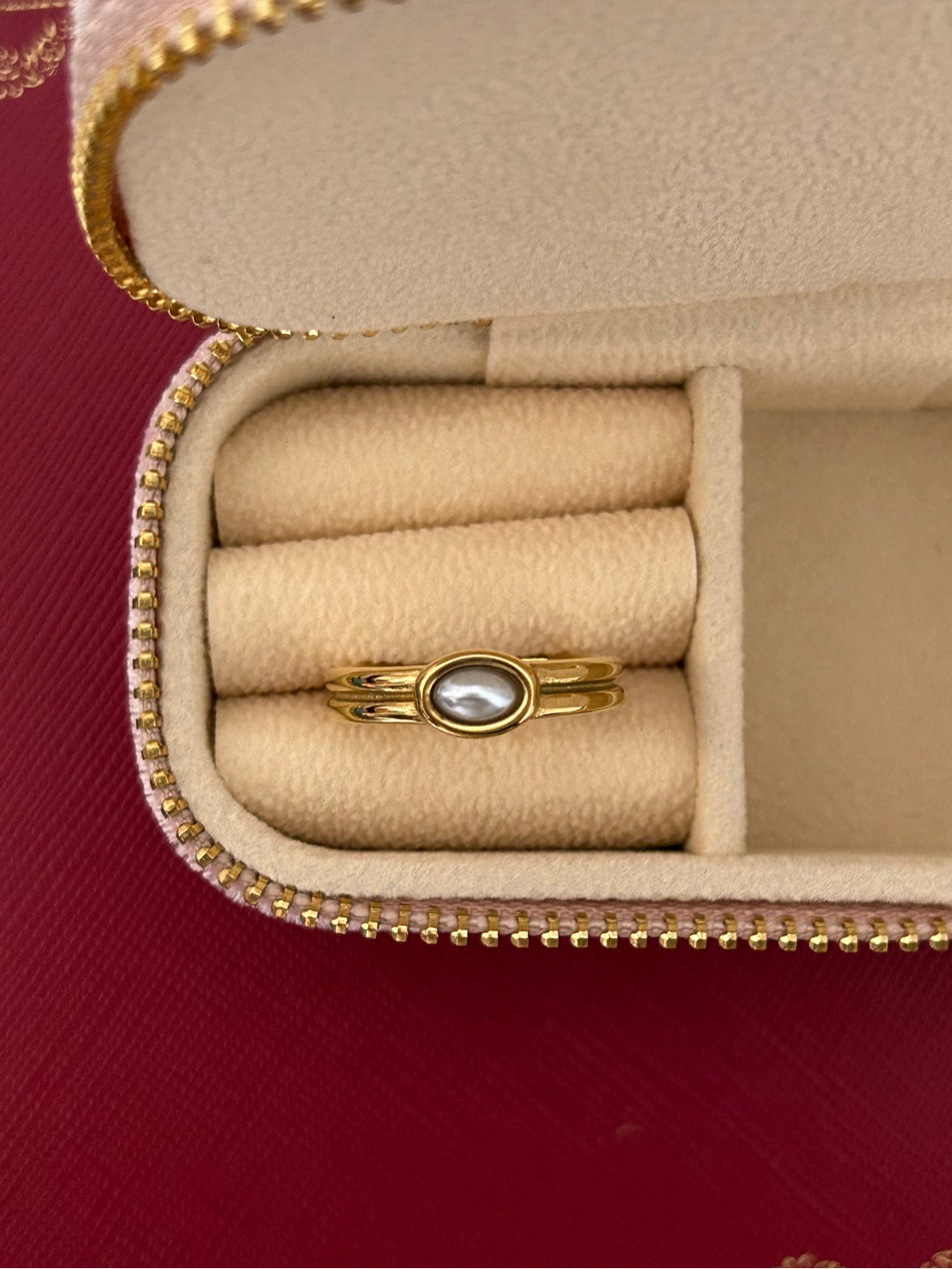Double Layer Natural Pearl Gold PVD Plated Ring