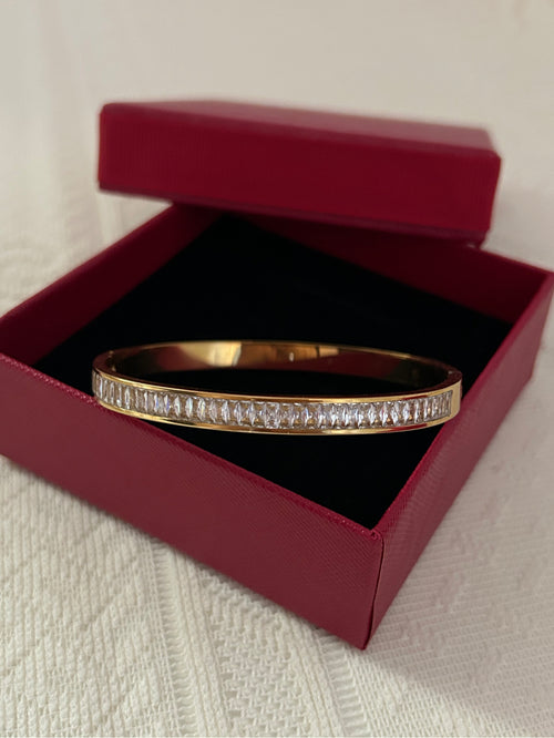 Clear/White Zirconia Gold Plated Hinged Bracelet