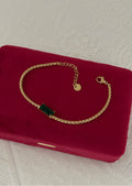 Emerald Green Rectangular Zirconia Stainless Steel Boston Link Chain Bracelet