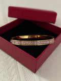 Pink Zirconia Stainless Steel Gold Plated Hinged Bracelet