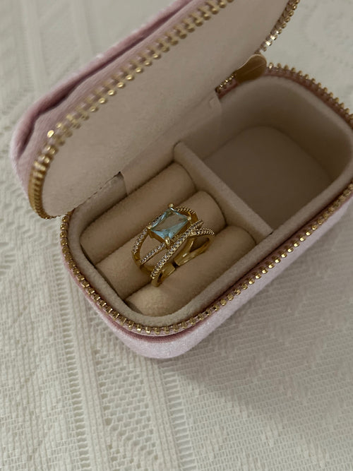 Blue Topaz Cubic Zirconia Rectangle Open Cuff Rings