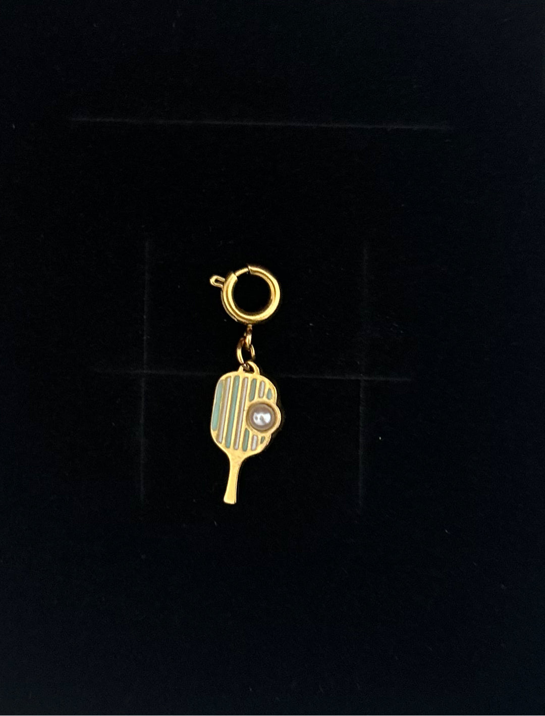 Gold Plated Stainless Steel Enamel Pickleball Charm With Spring Clasp