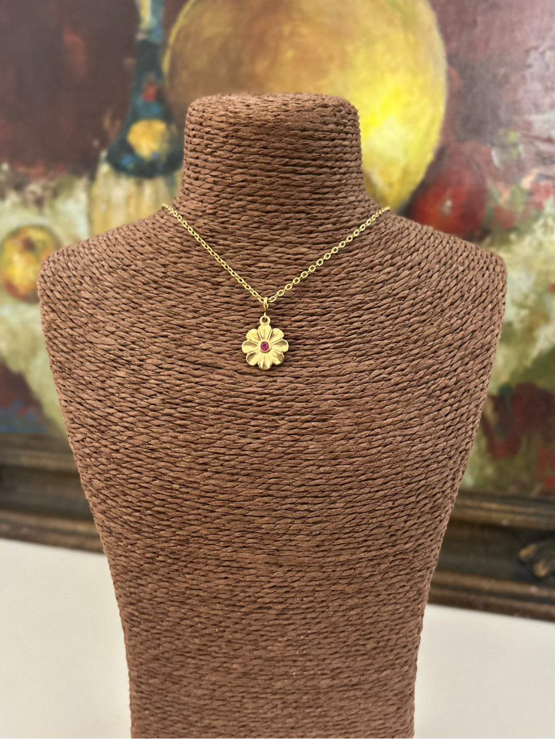 Crimson Flora Stainless Steel Necklace